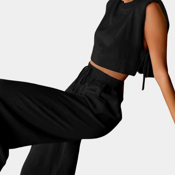 Ensemble en lin 2 pièces - top court élégant et pantalon large