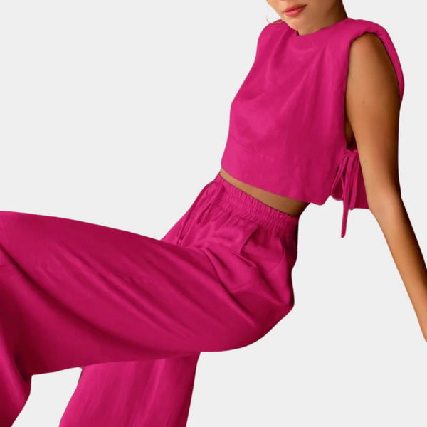 Ensemble en lin 2 pièces - top court élégant et pantalon large