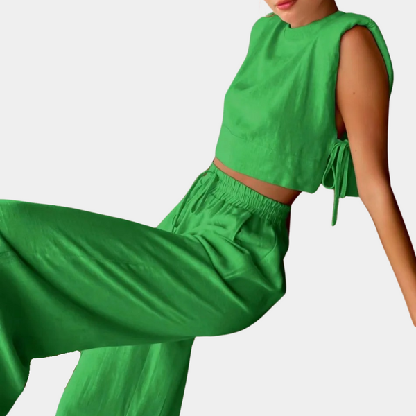 Ensemble en lin 2 pièces - top court élégant et pantalon large