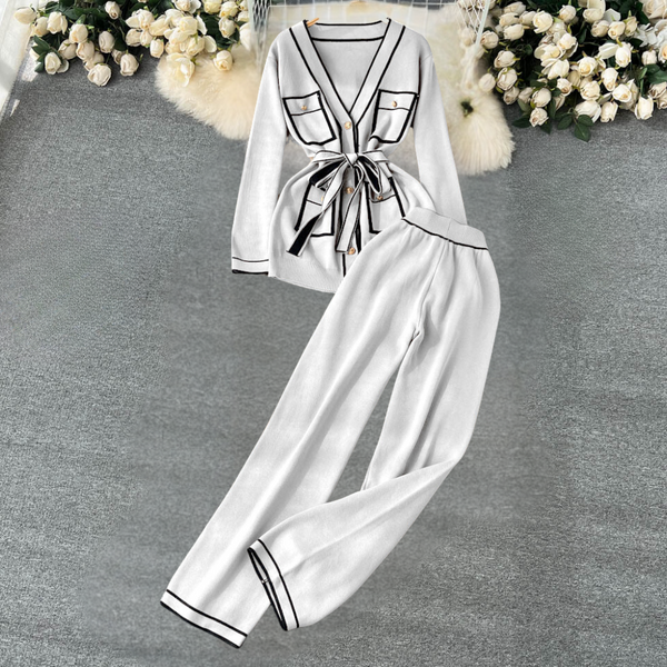 Ensemble lounge 2 pièces - cardigan tricot tendance et pantalon