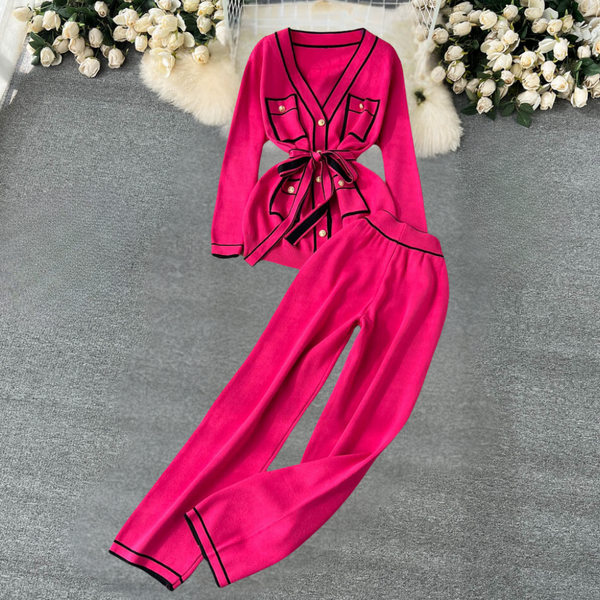 Ensemble lounge 2 pièces - cardigan tricot tendance et pantalon