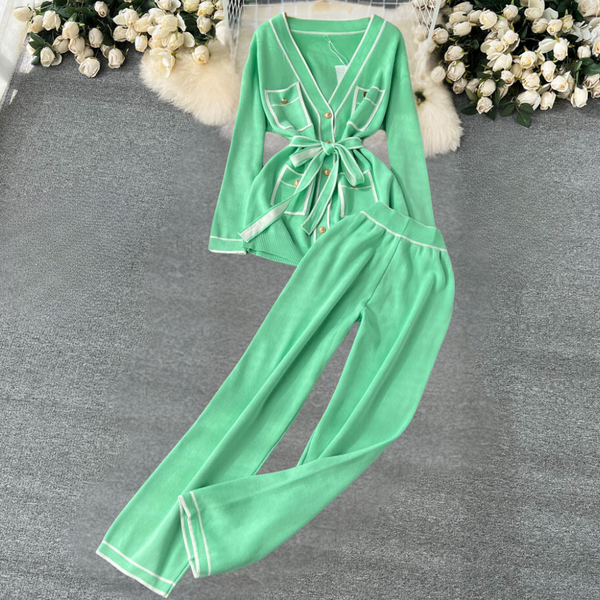 Ensemble lounge 2 pièces - cardigan tricot tendance et pantalon