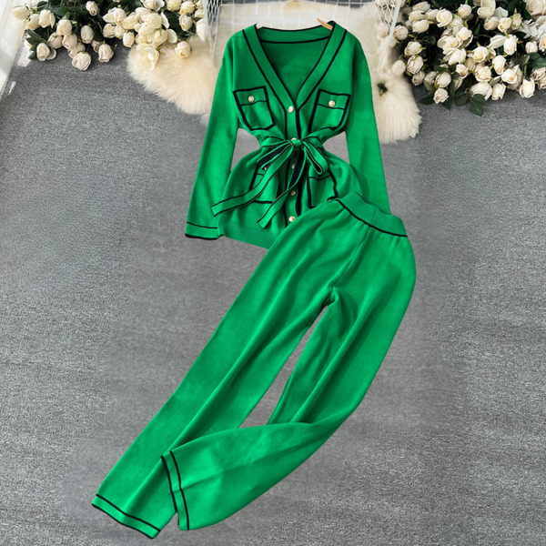 Ensemble lounge 2 pièces - cardigan tricot tendance et pantalon