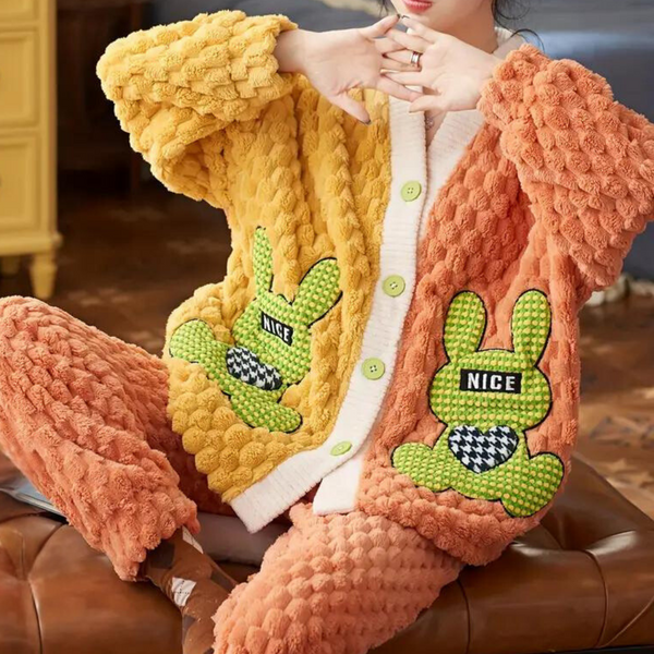 Ensemble lounge en 2 pièces - pyjama en peluche orange pour femmes