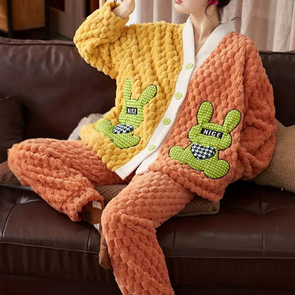 Ensemble lounge en 2 pièces - pyjama en peluche orange pour femmes