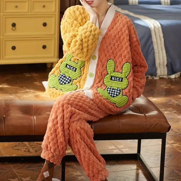 Ensemble lounge en 2 pièces - pyjama en peluche orange pour femmes