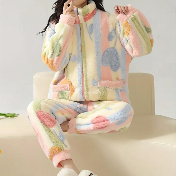 Ensemble pyjama en peluche multicolore - loungewear féminin vitaminé