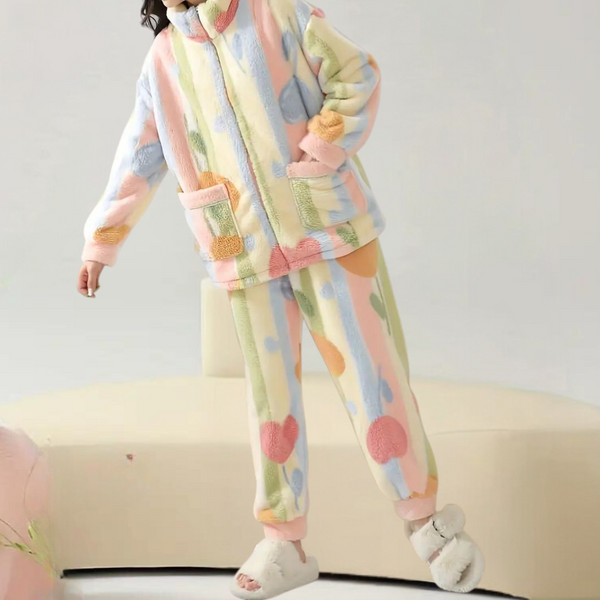 Ensemble pyjama en peluche multicolore - loungewear féminin vitaminé