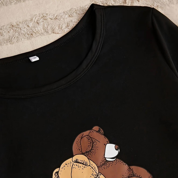 Ensemble pyjama noir 2 pièces pour femmes - haut col rond avec pantalon à carreaux