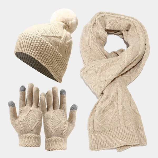 Ensemble tricoté 3 pièces - bonnets, écharpe et gants tendance pour femmes