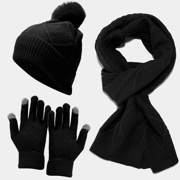 Ensemble tricoté 3 pièces - bonnets, écharpe et gants tendance pour femmes