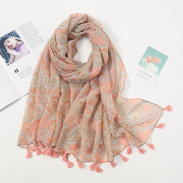 Étole en pashmina fleuri avec franges - châle élégant pour femmes