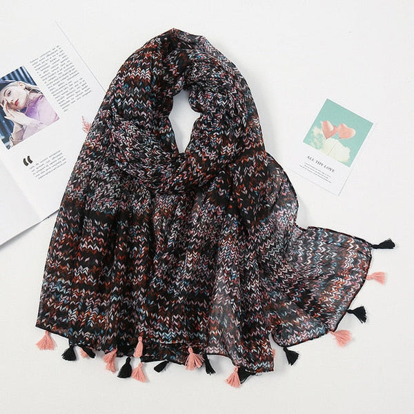 Étole en pashmina fleuri avec franges - châle élégant pour femmes