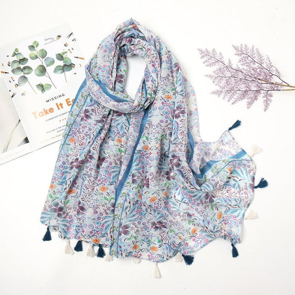 Étole en pashmina fleuri avec franges - châle élégant pour femmes