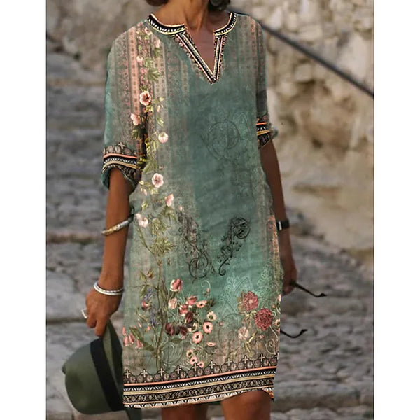 Robe chemise midi verte à fleurs pour femme - tenue d'été élégante pour toutes les occasions