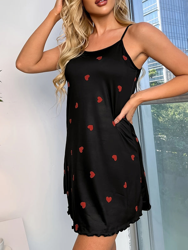 Nuisette sans manches - pyjama imprimé cœur pour femmes