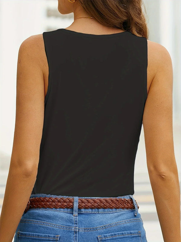 Débardeur grande taille à encolure scallopée noir - vêtement décontracté féminin pour tous les jours