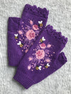 Gants à mi-doigts - gants en laine avec broderie abeille et fleur pour dames
