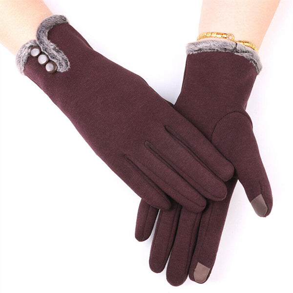 Gants d'hiver - élégants gants doux pour femmes avec bord en fausse fourrure