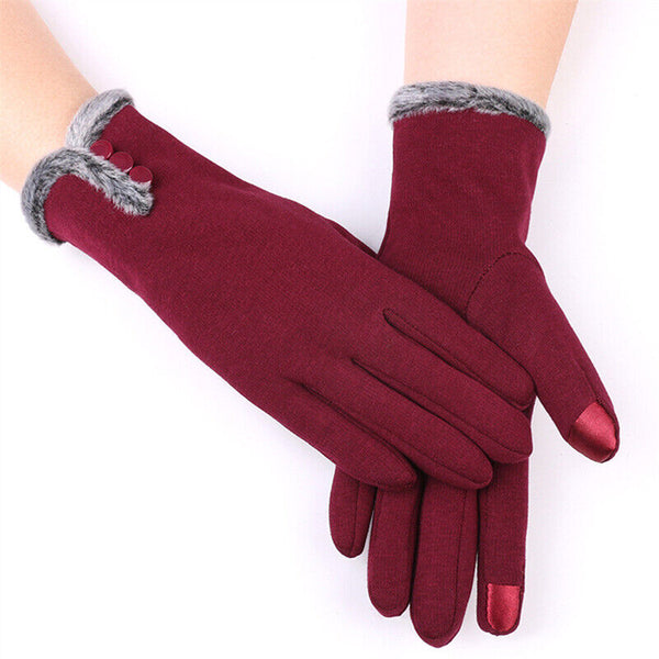 Gants d'hiver - élégants gants doux pour femmes avec bord en fausse fourrure