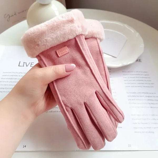 Gants d'hiver en 2 pièces - gants tactiles doublés en fausse fourrure pour femmes