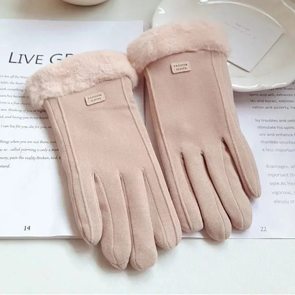 Gants d'hiver en 2 pièces - gants tactiles doublés en fausse fourrure pour femmes