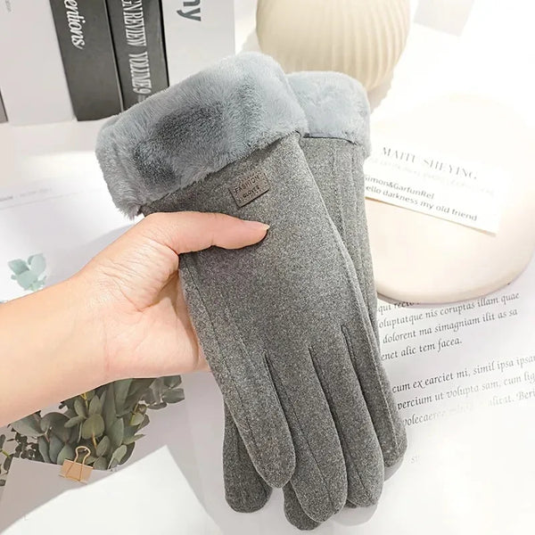 Gants d'hiver en 2 pièces - gants tactiles doublés en fausse fourrure pour femmes