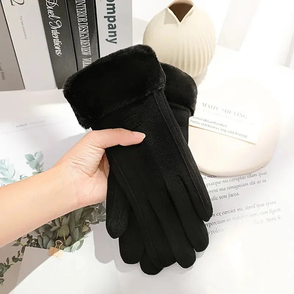 Gants d'hiver en 2 pièces - gants tactiles doublés en fausse fourrure pour femmes