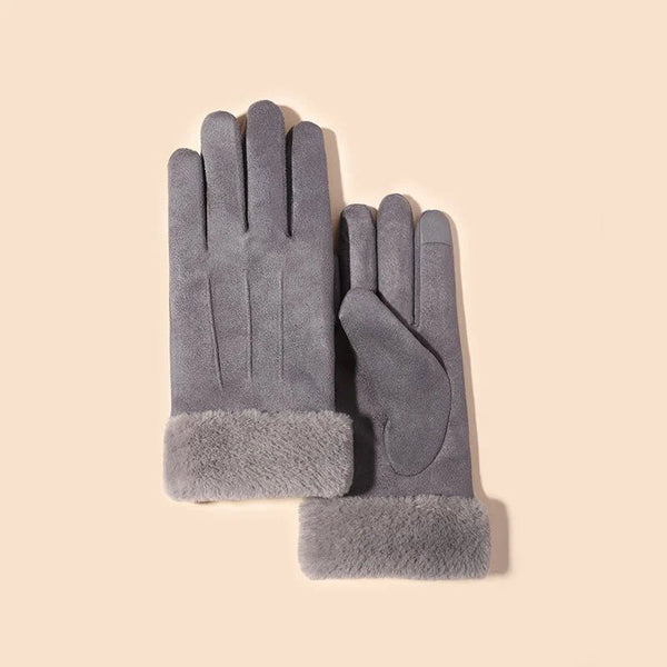 Gants élégants avec bordure en fausse fourrure - gants en suède premium