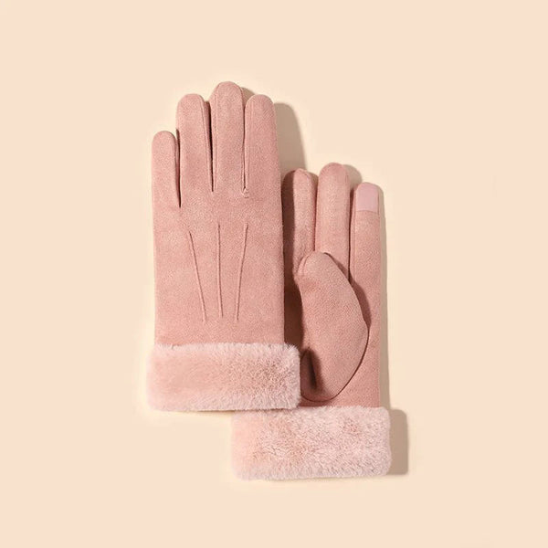 Gants élégants avec bordure en fausse fourrure - gants en suède premium