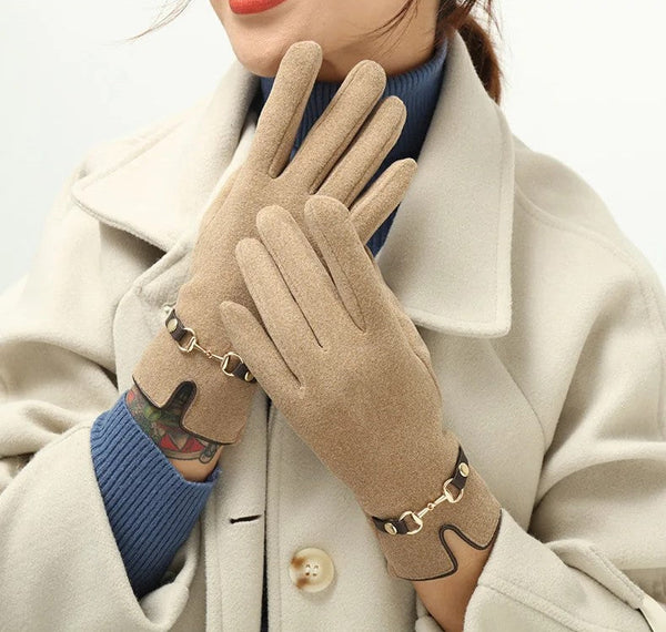 Gants élégants - gants féminins avec un design en métal doré