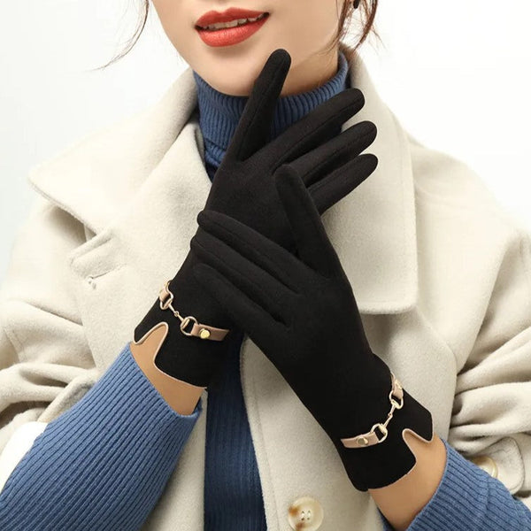 Gants élégants - gants féminins avec un design en métal doré