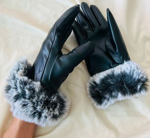 Gants en similicuir (PU) d'hiver - gants élégants pour femmes avec bordure en fourrure