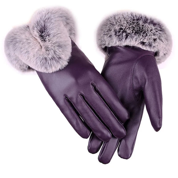 Gants en similicuir (PU) d'hiver - gants élégants pour femmes avec bordure en fourrure