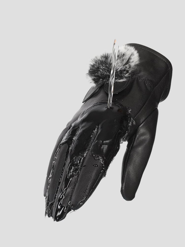 Gants en similicuir (PU) tactile - gants noirs pour femmes avec détail en fourrure