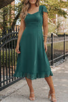 Robe midi vert d'eau - élégante robe féminine avec ourlet volumineux