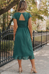 Robe midi vert d'eau - élégante robe féminine avec ourlet volumineux