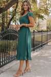 Robe midi vert d'eau - élégante robe féminine avec ourlet volumineux