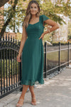 Robe midi vert d'eau - élégante robe féminine avec ourlet volumineux