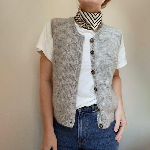 Gilet sans manches gris - élégant gilet tricoté pour femmes