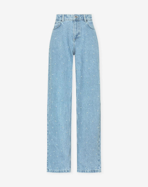 Jeans en denim pailleté taille haute pour femmes - style chic au quotidien