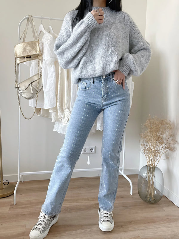 Jeans en denim pailleté taille haute pour femmes - style chic au quotidien