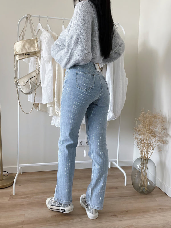 Jeans en denim pailleté taille haute pour femmes - style chic au quotidien
