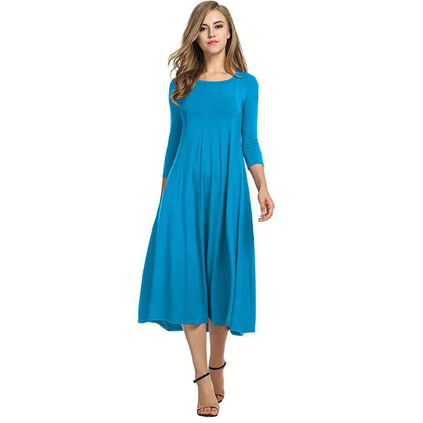 Robe midi femme - ourlet évasé pour un style décontracté - robe casual à manches trois-quarts