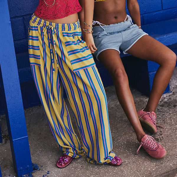 Pantalons rayés pour femmes - vêtement léger pour vos sorties estivales à la plage