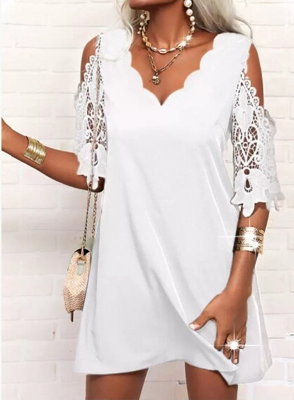 Robe à manches en dentelle - robe v-neck élégante pour femmes