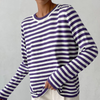 T-shirt à manches longues pour femmes - pull décontracté à rayures violettes et blanches