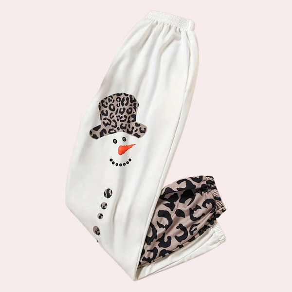 Pantalons de jogging femme imprimé léopard et bonhomme de neige - tenues décontractées amusantes pour la maison ou les sorties
