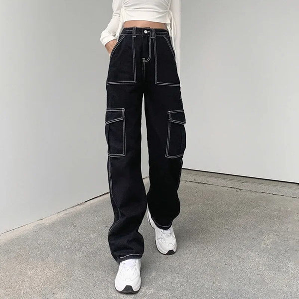 Jean cargo - élégants pantalons vintage noirs pour femmes