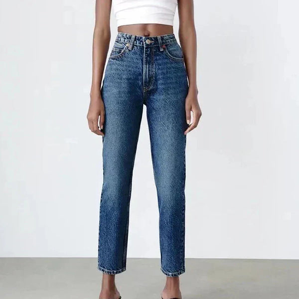 Jean droit taille haute - pantalons en denim tendance pour femmes